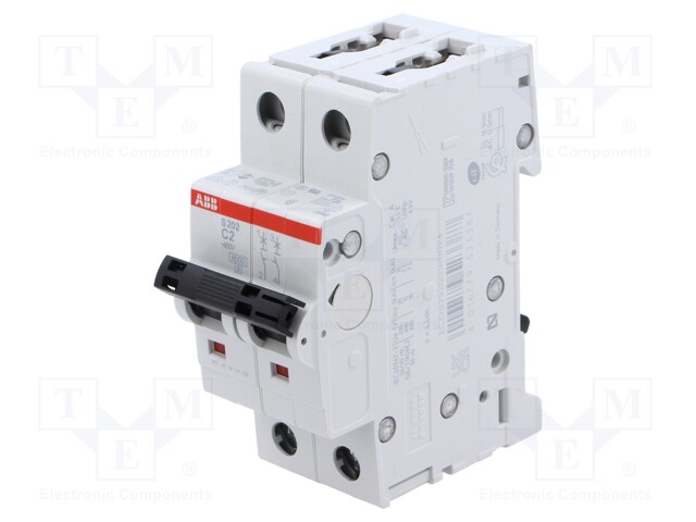 Circuit breaker; 400VAC; Inom: 2A; Poles: 2; DIN; Charact: C; 6kA