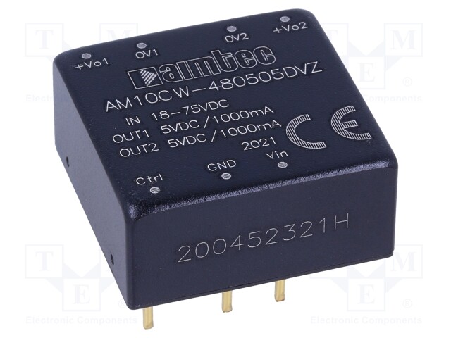 Converter: DC/DC; 10W; Uin: 18÷75V; Uout: 5VDC; Uout2: 5VDC; Iout: 1A