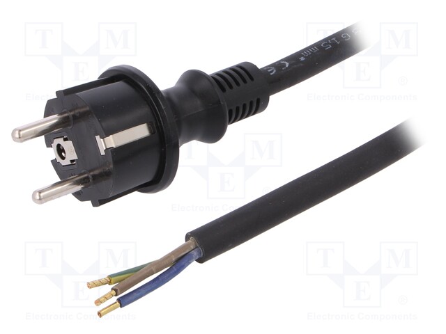 Cable; SCHUKO plug,CEE 7/7 (E/F) plug,wires; 5m; black; rubber