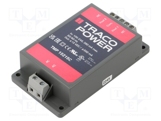 Converter: AC/DC; 15W; Uout: 15VDC; Iout: 500mA; 79%; Series: TMP 15