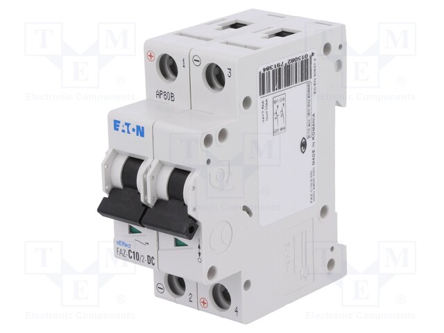 Circuit breaker; 250VDC; Inom: 10A; Poles: 2; DIN; Charact: C; 10kA