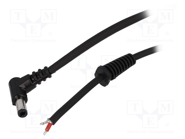 Cable; wires,DC 5,5/2,5 plug; angled; 1mm2; black; 1.5m; -20÷70°C