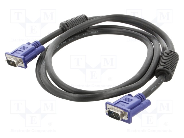 Cable; D-Sub 15pin HD plug,both sides; black; 1.8m; Øcable: 8mm