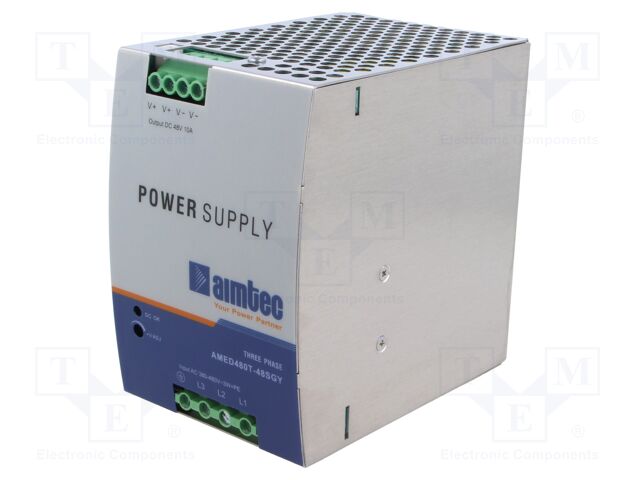 Power supply: switched-mode; for DIN rail; 480W; 48VDC; 10A; 93%