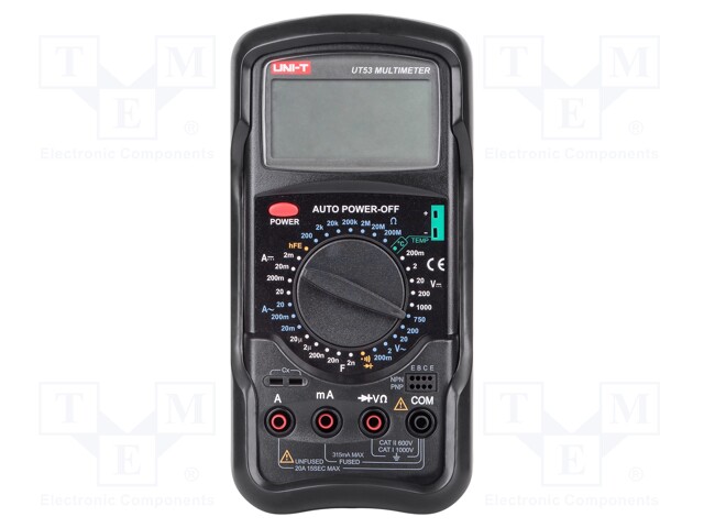 Digital multimeter; LCD; VDC: 200mV,2V,20V,200V,1kV; -20÷1000°C