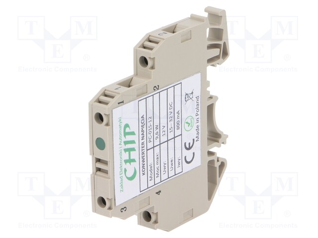 Converter: DC/DC; 9.6W; Uin: 15÷32V; 12VDC; Iout: 0.8A; Mounting: DIN