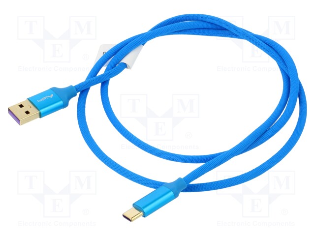 Cable; USB 2.0; USB A plug,USB C plug; gold-plated; 1m; blue; blue