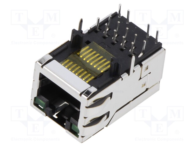 Socket; RJ45; PIN: 8; shielded,with LED; Layout: 8p8c; THT; angled