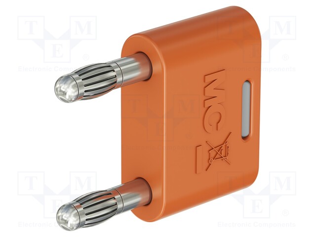 4mm banana; 32A; 30VAC; 60VDC; orange; nickel plated; insulated