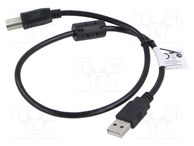 Cable; USB 2.0; USB A plug,USB B plug; gold-plated; 0.5m; black