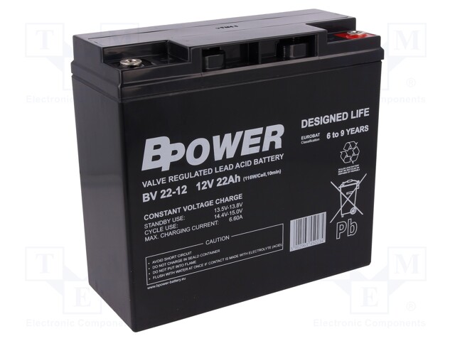 Re-battery: acid-lead; 12V; 22Ah; AGM; maintenance-free; 116W