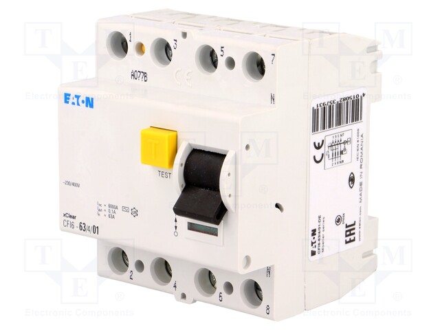 RCD breaker; Inom: 63A; Ires: 100mA; Max surge current: 250A; 400V