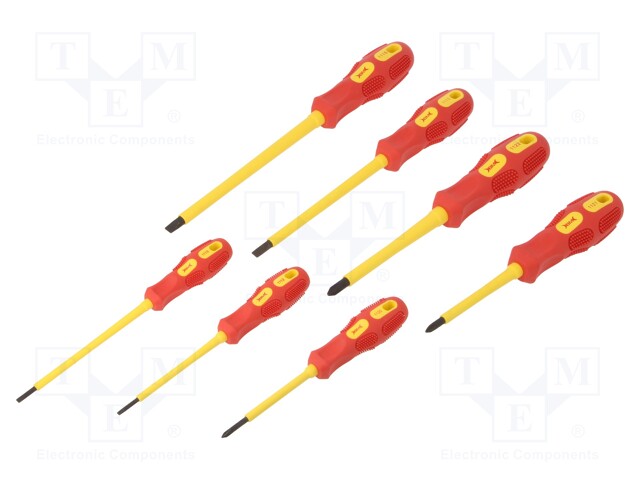 Kit: screwdrivers; Pcs: 7; insulated; 1kVAC; Phillips,slot