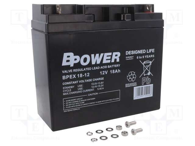 Re-battery: acid-lead; 12V; 18Ah; AGM; maintenance-free; BPEX