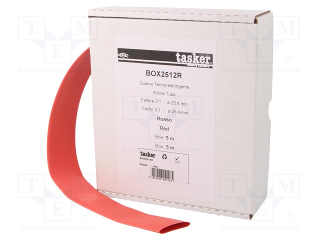 Heat shrink sleeve; glueless; 2: 1; 25.4mm; L: 5m; red; polyolefine