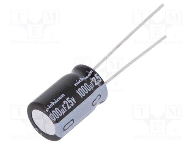 Capacitor: electrolytic; THT; 1000uF; 25VDC; Ø10x16mm; Pitch: 5mm