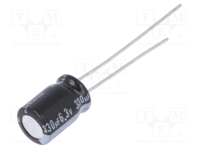 Capacitor: electrolytic; THT; 330uF; 6.3VDC; Ø6.3x9mm; Pitch: 2.5mm