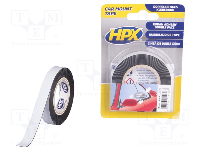 Tape: fixing; W: 12mm; L: 2m; V: double-sided; black