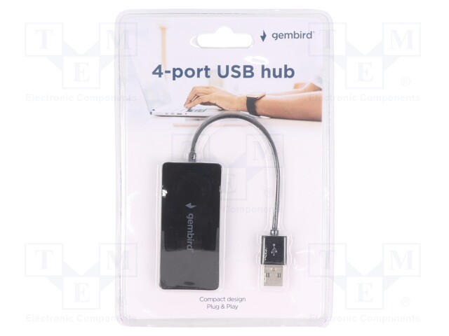 Hub USB; USB A socket x4,USB A plug; USB 2.0; black; 0.15m
