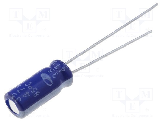 Capacitor: electrolytic; THT; 47uF; 35VDC; Ø5x11mm; Pitch: 2mm; ±20%