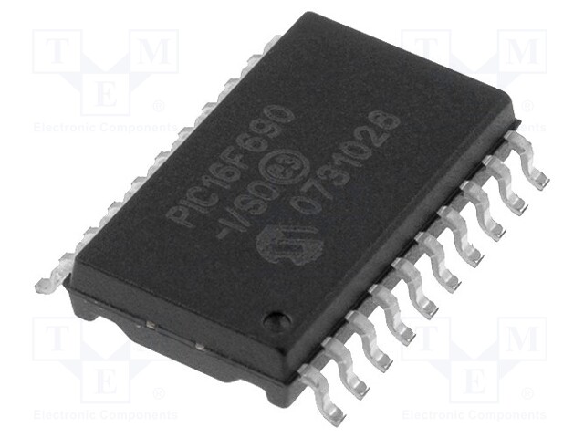 PIC microcontroller; Memory: 7kB; SRAM: 256B; EEPROM: 256B; SMD