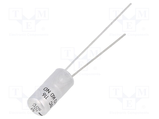 Capacitor: electrolytic; 10uF; 50VDC; Ø5x11mm; Pitch: 2.5mm; ±20%