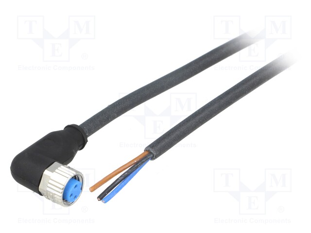 Connection lead; M8; PIN: 3; angled; 5m; plug; 60VAC; 4A; -40÷80°C