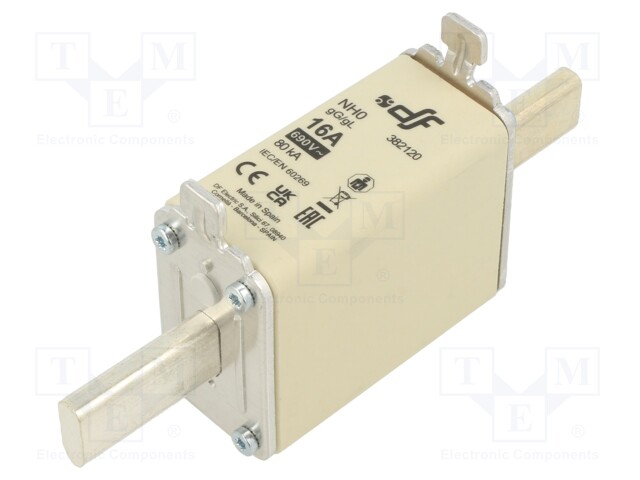 Fuse: fuse; gG; 16A; 690VAC; 440VDC; ceramic; NH0