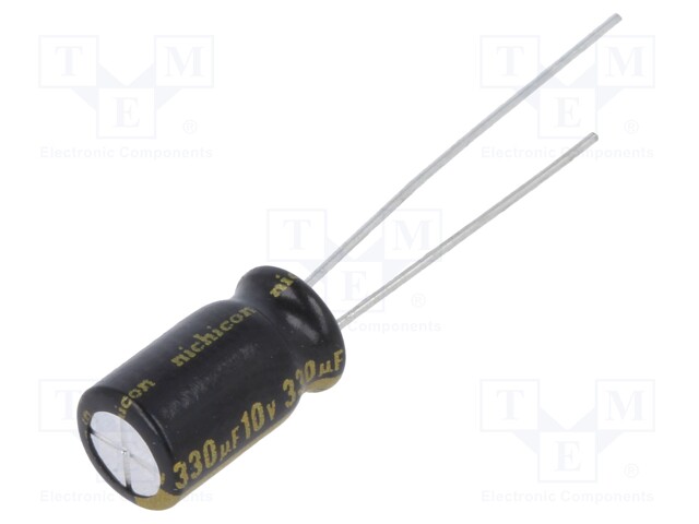 Capacitor: electrolytic; THT; 330uF; 10VDC; Ø6.3x11mm; Pitch: 2.5mm