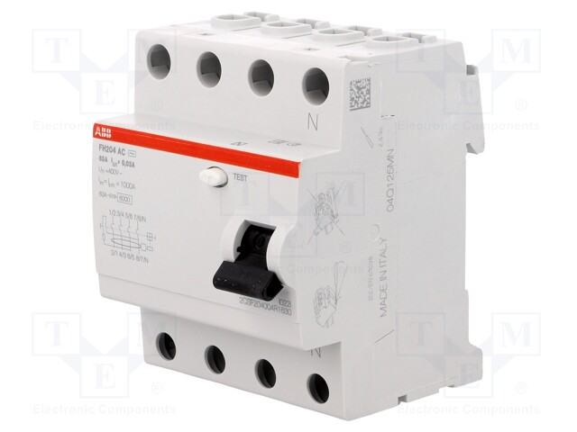 RCD breaker; Inom: 63A; Ires: 30mA; Max surge current: 250A; IP20