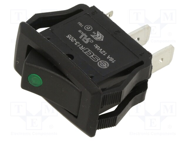 ROCKER; SPST; Pos: 2; OFF-ON; 16A/12VDC; black; LED; Rcont max: 50mΩ