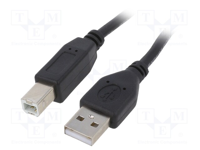 Cable; USB 2.0; USB A plug,USB B plug; gold-plated; 3m; black