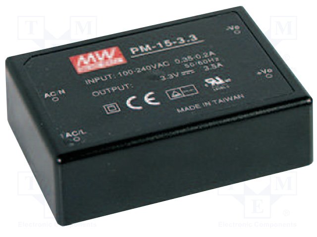 Power supply: switched-mode; modular; 15W; 12VDC; 75x53x22.7mm