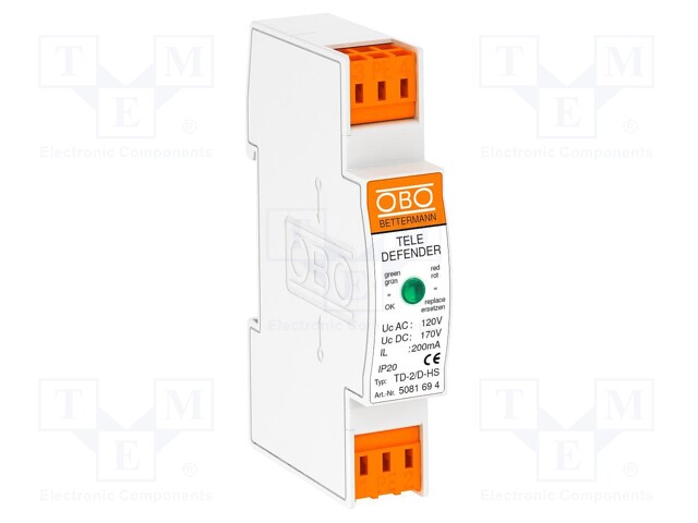 Surge arrestor; Mounting: DIN; IP20