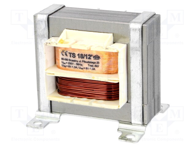 Transformer: mains; 18VA; 230VAC; 6V; 6V; 1.3A; 1.3A; IP00