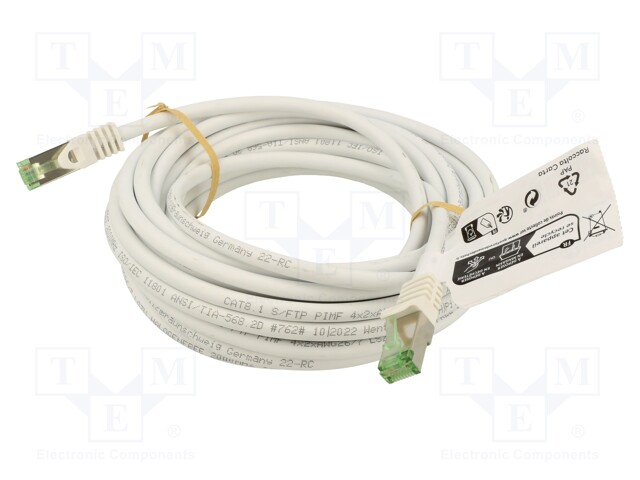 Patch cord; S/FTP; Cat 8.1; stranded; Cu; LSZH; white; 7.5m; 26AWG