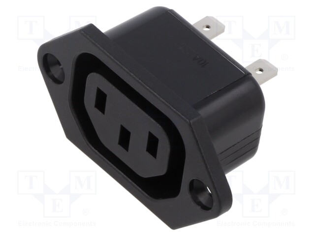 IEC Power Connector, IEC C13 Outlet, 15 A, 250 VAC, Quick Connect, Flange Mount