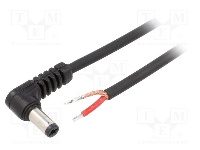 Cable; wires,DC 5,5/2,1 plug; angled; 1mm2; black; 0.5m; -20÷70°C