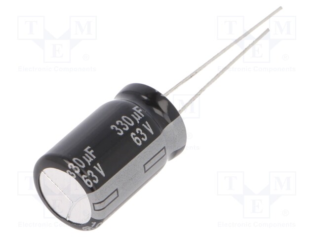 Electrolytic Capacitor, 330 µF, 63 V, EB Series, ± 20%, Radial Leaded, 10000 hours @ 105°C