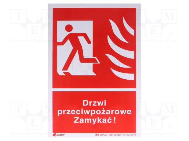 Fire protection sign; W: 200mm; H: 300mm; PVC; solid plate