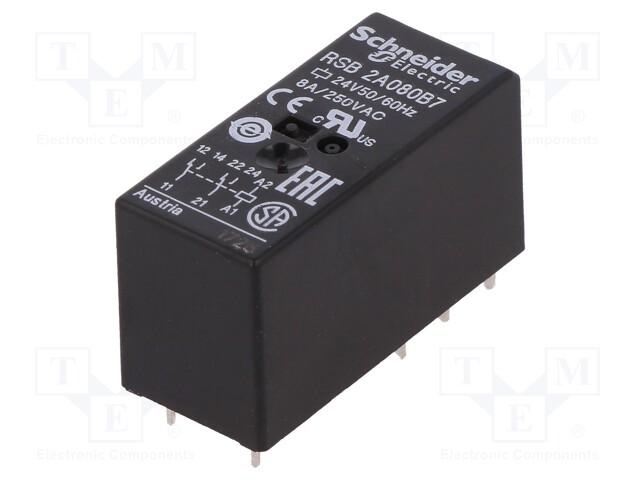 Relay: electromagnetic; DPDT; Ucoil: 24VAC; 8A/250VAC; 8A/28VDC; 8A