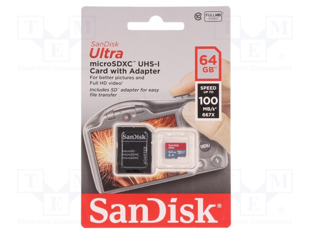 Memory card; Android,Ultra; SD XC Micro; 64GB; 100MB/s; UHS I