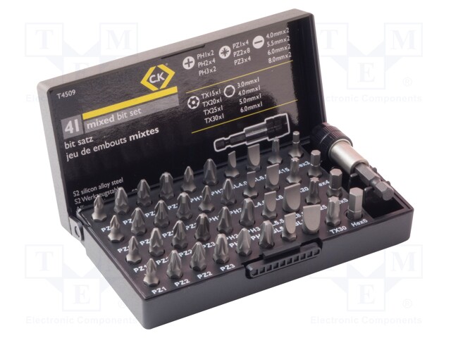 Screwdriver bits; Pcs: 41; Package: plastic box; 25mm