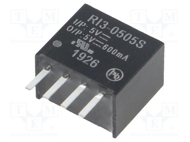 Converter: DC/DC; 3W; Uin: 4.5÷5.5V; Uout: 5VDC; Iout: 600mA; SIP4