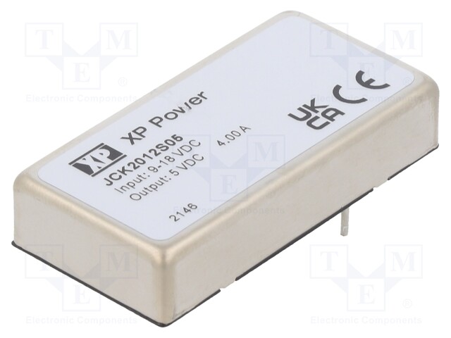 Isolated Board Mount DC/DC Converter, 2:1 Input, ITE, 1 Output, 20 W, 5 V, 4 A