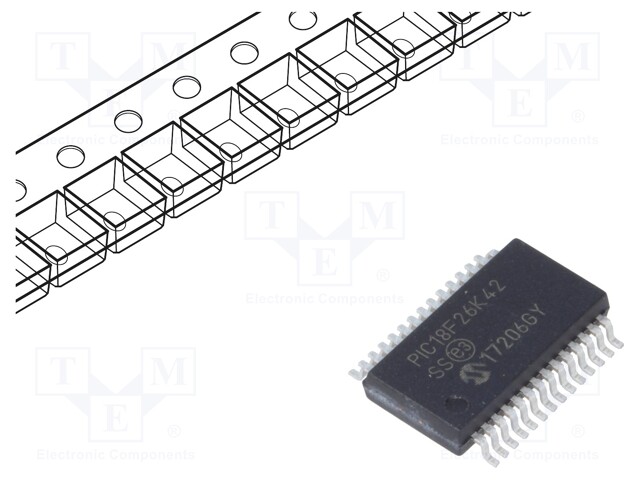 PIC microcontroller; Memory: 64kB; SRAM: 4096B; EEPROM: 1024B; SMD