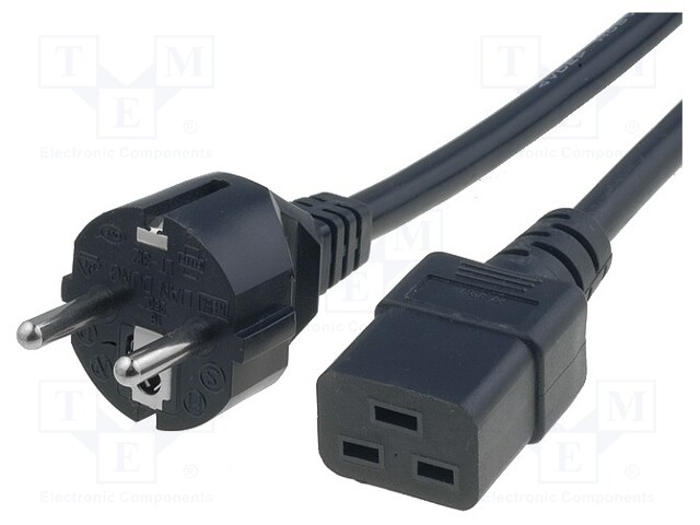 Cable; CEE 7/7 (E/F) plug,IEC C19 female; 3m; black; PVC; 16A