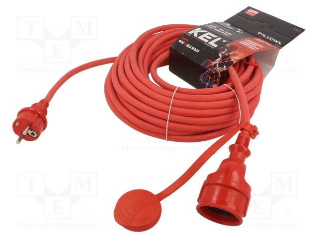 Extension lead; Sockets: 1; rubber; red; 3x1,5mm2; 15m; 16A