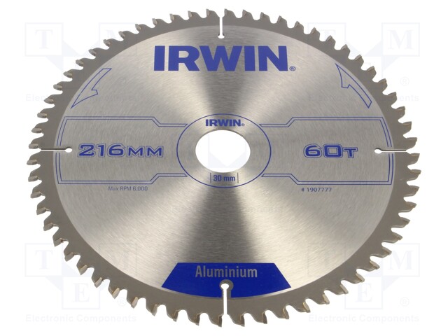 Circular saw; Ø: 216mm; Øhole: 30mm; Teeth: 60; aluminium