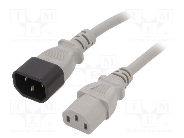 Cable; 3x1mm2; IEC C13 female,IEC C14 male; PVC; 5m; grey; 10A